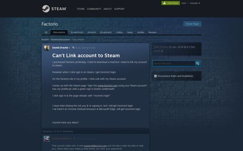 Can't Link account to Steam :: Factorio General Discussions