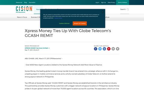 Xpress Money Ties Up With Globe Telecom's GCASH REMIT