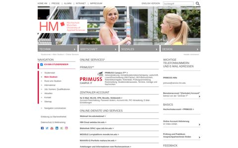 Online Services, PRIMUSS, HM-Account - Hochschule München