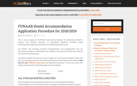 FUNAAB Hostel Accommodation Application Procedure for ...
