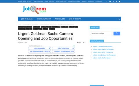 Urgent Goldman Sachs Careers Opening and Job ...