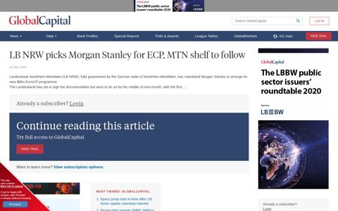 LB NRW picks Morgan Stanley for ECP, MTN shelf to follow ...