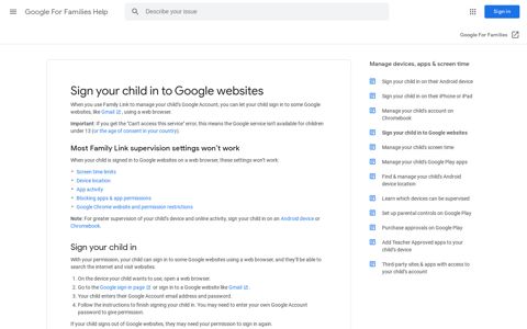 Sign your child in to Google websites - Google For Families Help