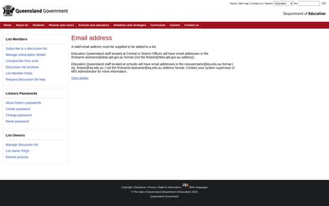 Email Address Help - Education Queensland discussion lists
