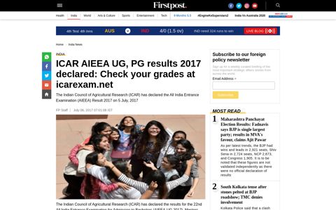 ICAR AIEEA UG, PG results 2017 declared: Check your ...