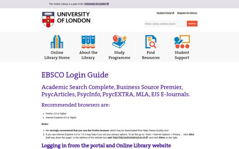 EBSCO Login Guide - The Online Library - University of London