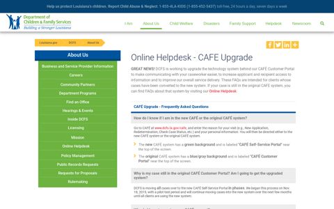 Online Helpdesk - CAFE Upgrade | Louisiana Department of ...