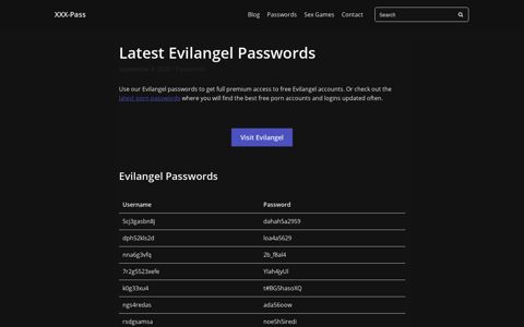 Latest Evilangel Passwords - XXX-Pass