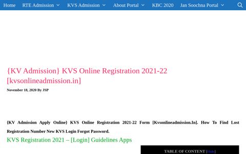 {KV Admission} KVS Online Registration 2021 ...