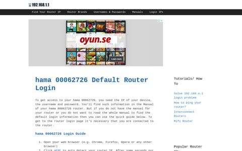 hama 00062726 Default Router Login - 192.168.1.1