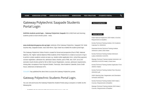 Gateway Polytechnic Saapade Students Portal Login ...