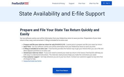 FreeTaxUSA® 2020 State Taxes - Availability and E-file Support