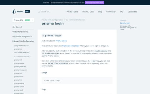 prisma login - Prisma 1.34