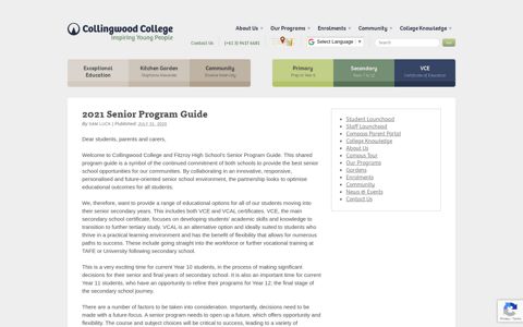 2021 Senior Program Guide | Collingwood College