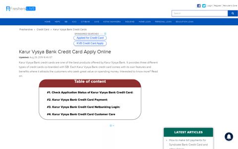 Karur Vysya Bank Credit Cards Credit Card. How to apply for ...