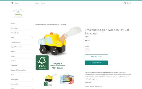 Smallfoot Legler Wooden Toy Car - Excavator – Olly-Olly