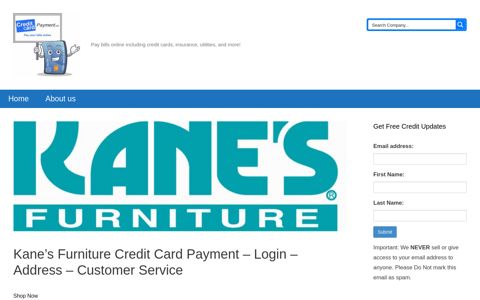 Kane's Furniture Credit Card Payment - Login - Address ...