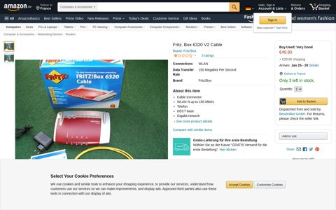 Fritz. Box 6320 V2 Cable: Amazon.de: Computers & Accessories