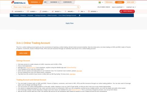 3-in-1 Online Trading Account | Open Online ... - ICICI Bank