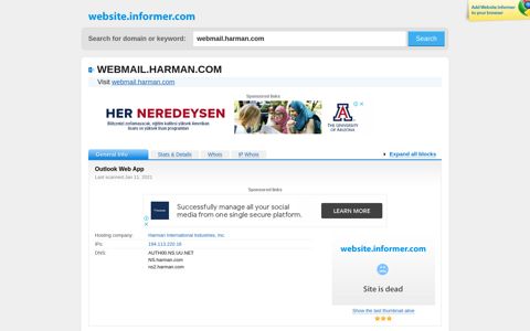 webmail.harman.com at WI. Outlook Web App - Website Informer