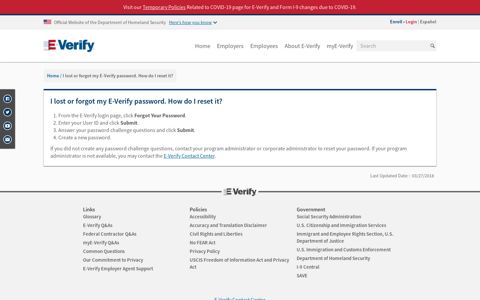 I lost or forgot my E-Verify password. How do I reset it?