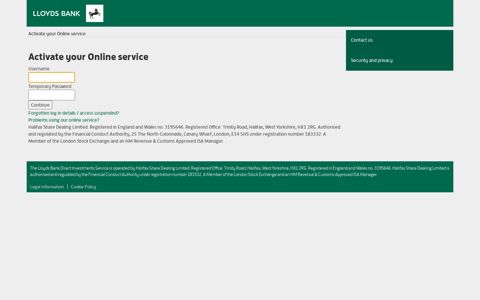 Lloyds - Activate your Online service - Online Direct Investments