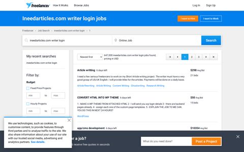 Ineedarticles.com writer login Jobs, Employment | Freelancer
