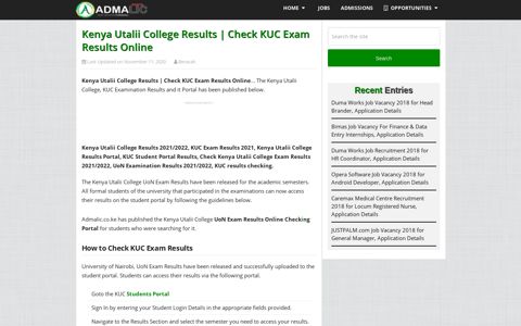 Kenya Utalii College Results | Check KUC Exam Results Online
