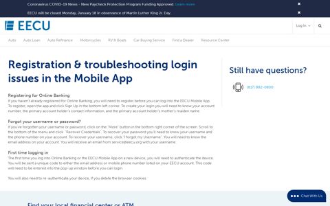Registration and troubleshooting login issues - EECU