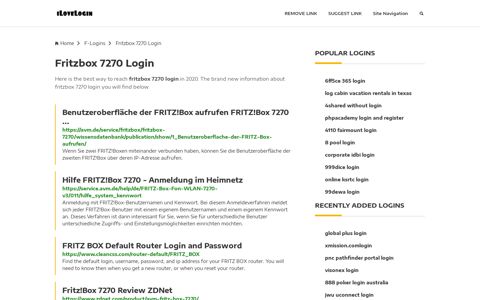 Fritzbox 7270 Login ❤️ One Click Access - iLoveLogin