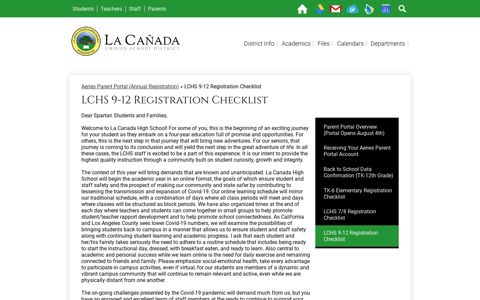 LCHS 9-12 Registration Checklist – Aeries Parent Portal ...