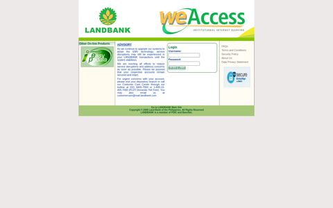 Landbank weAccess Institutional Internet Banking Login