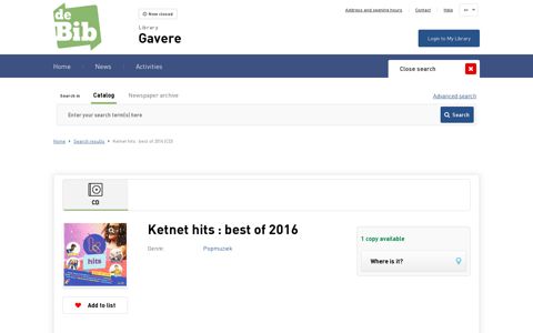 Ketnet hits : best of 2016 | Gavere - Bibliotheek Gavere