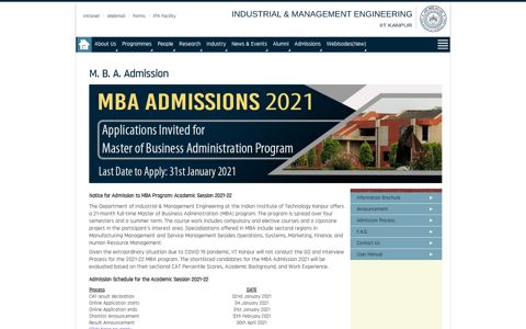 MBA Admission Notice - IIT Kanpur