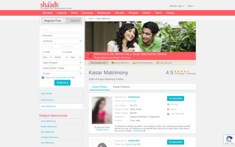 Kasar Matrimony & Matrimonial Site - Shaadi.com