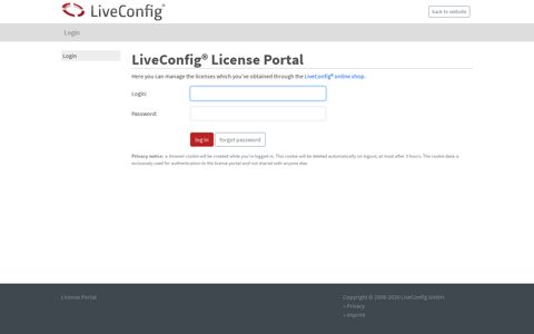 LiveConfig® License Portal