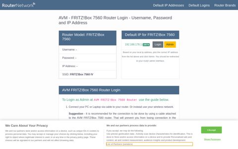AVM - FRITZ!Box 7560 Default Login and Password