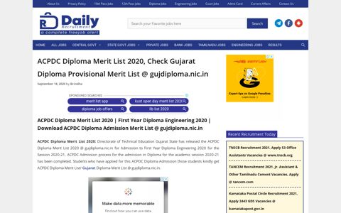 ACPDC Diploma Merit List 2020, Check Gujarat Diploma ...
