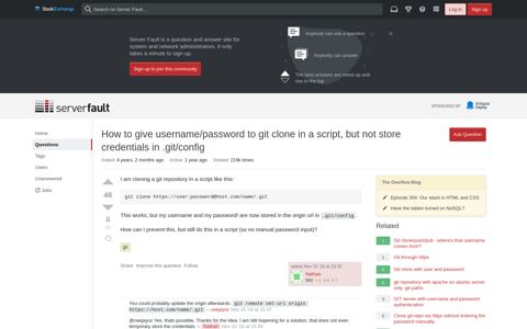How to give username/password to git clone in a script, but not ...