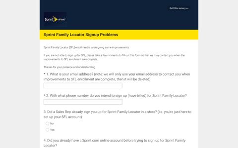 Sprint Family Locator Signup Problems Survey