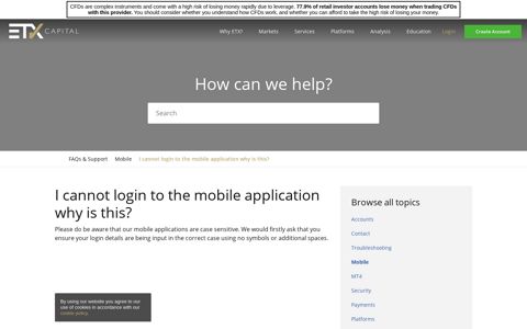 I cannot login to the mobile application why is this? - ETX Capital