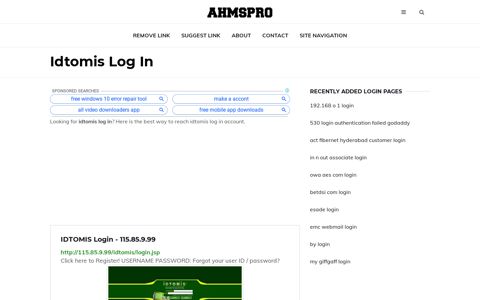 idtomis log in ✔️ IDTOMIS Login - 115.85.9.99 - AhmsPro.com