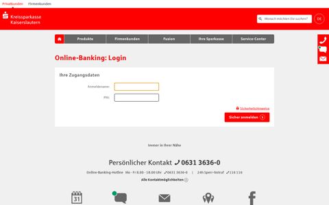 Online-Banking: Login - Kreissparkasse Kaiserslautern