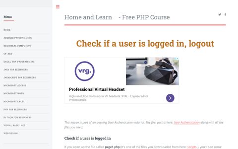 php tutorials: check if a user is logged in, logout