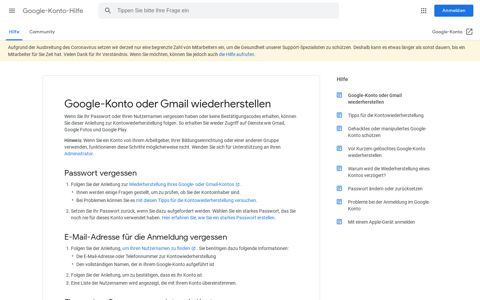 Google-Konto oder Gmail wiederherstellen - Google-Konto-Hilfe