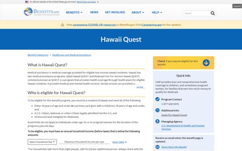 Hawaii Quest | Benefits.gov