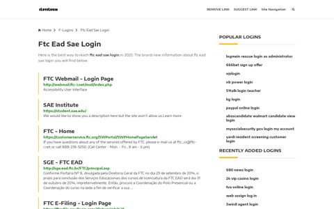 Ftc Ead Sae Login ❤️ One Click Access - iLoveLogin