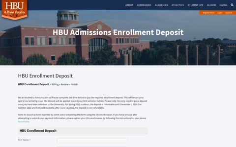 HBU Enrollment Deposit