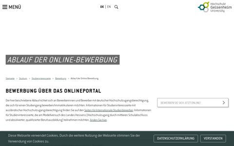 Ablauf der Online-Bewerbung - Hochschule Geisenheim