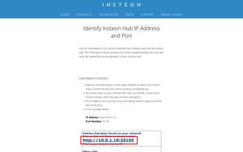 Identify Insteon Hub IP Address and Port — Insteon